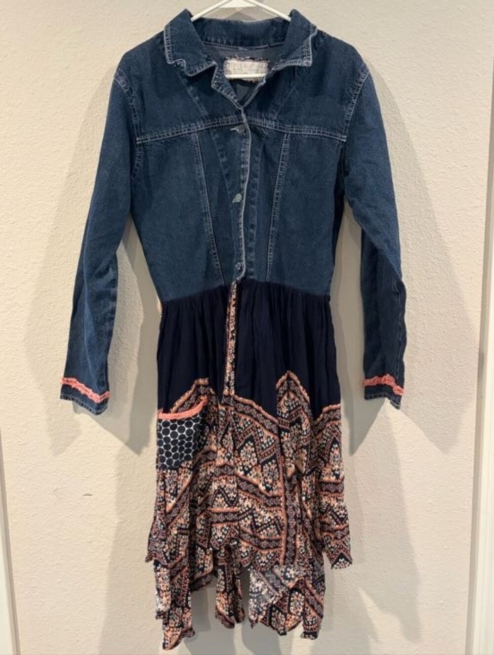 Shari B Green Remade In America Womens Blue Denim Patchwork Jacket Dress No Size